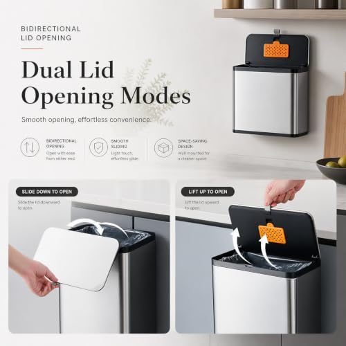 2.1 Gal Hanging Trash Can with Lid, Kitchen Compost Bin Stainless Steel Garbage Can for Kitchen Cabinet Door Under Sink Bathroom
