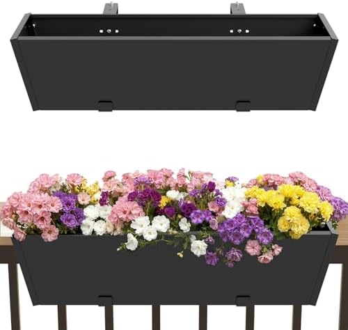 36 Inch Railing Planter Boxes, Heavy Duty Metal Hanging Planters with Adjustable Brackets, Outdoor Balcony Flower Box for Deck, Fence, Porch Railings