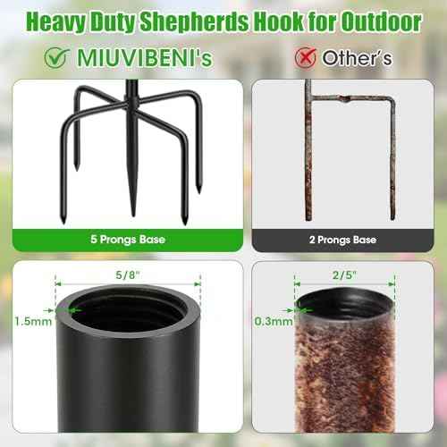 79 Inch Double Shepherds Hooks for Outdoor, Heavy Duty Bird Feeder Pole with 5 Prong Base for Hanging Lantern, Hummingbird Feeder, Lightweight Plant, Shepherd Hook for Bird Feeder for Outside, 2 Packs