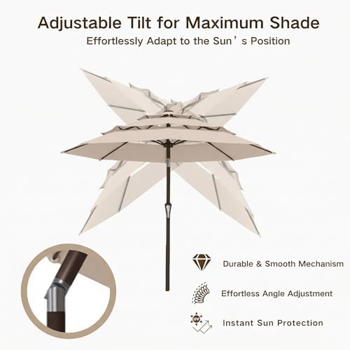 Kingdura 9ft 3-Tier Patio Umbrella, Outdoor Table Umbrella with Easy