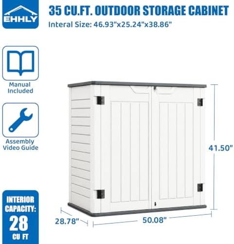 EHHLY Horizontal Resin Storage Shed, 35 Cuft Garden Tool Sheds &