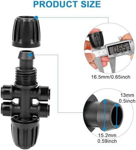 Quick Connect 1/2 to 1/4 Drip Irrigation Fittings, Upgraded 6-Way Drip Irrigation Parts 1/2 Inch Irrigation Tubing Anti-Leak Barbed Tee Connectors with 8 End Plugs, 8Pack (0.6-0.67" OD)