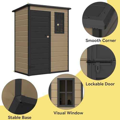 DWVO 5x3ft Resin Outdoor Storage Shed with Floor, Waterproof Lockable Storage Shed with Window, Plastic Outside Tool Storage for Garden, Backyard, Patio, Lawn, Brown