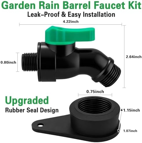 Rain Barrel Spigot Kit with High Flow Valve No Inside Access