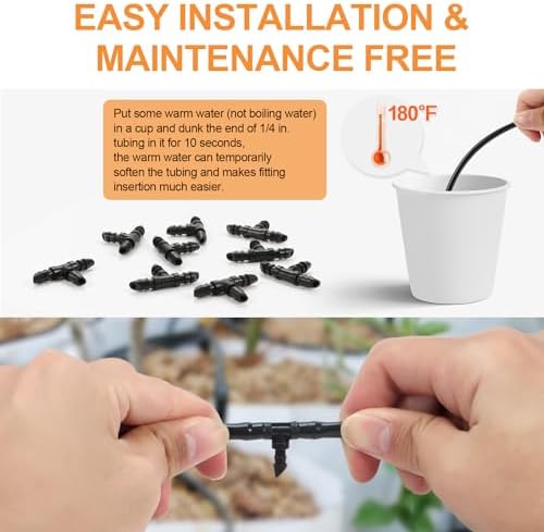60 Pieces 1/4" Drip Irrigation Tee Fittings：1/4'' Drip Line Double Barbed Tee Connectors for 1/4 Inch Irrigation Tubing Quarter Inch 3-Way T Connector for Irrigation System