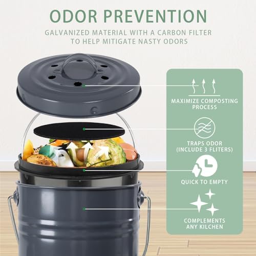 Vipush Compost Bin Kitchen Countertop Composter with lid – Small