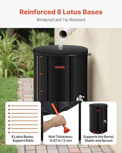 VEVOR Collapsible Rain Barrel, 66 Gallon Portable Rain Water Collection Barrel, 500D PVC Rainwater Collection System, Garden Water Catcher Tank Storage Container with Spigot & Overflow Kit, Black
