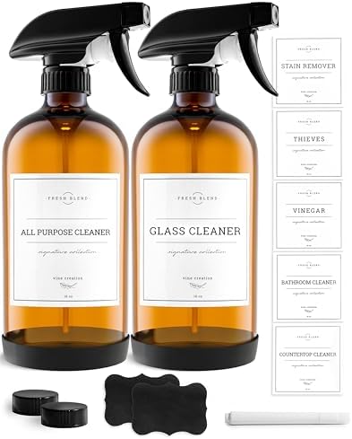 Vine Creations Amber Glass Spray Bottles, 2 Pack Glass Refillable