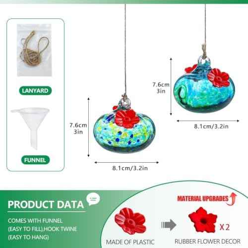 2pcs Small Glass Hummingbird Feeder for Outdoors with 2 Flower Feeding Port