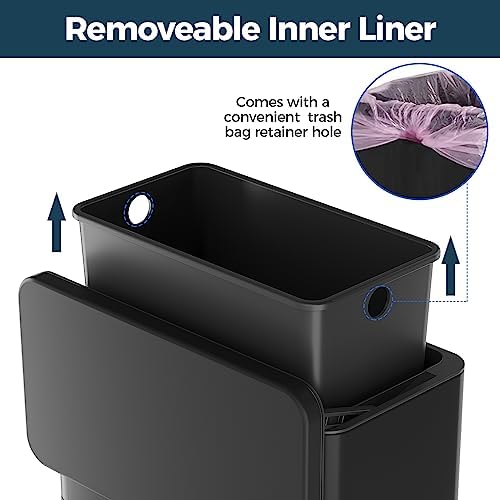 Stainless Steel Hanging Trash Can with Lid and Inner Bucket, 1 Gallon Kitchen Compost Bin for Counter Top, Under Sink or Wall Mount, Small Garbage Can for Cupboard/Bathroom/Bedroom/RV, Black