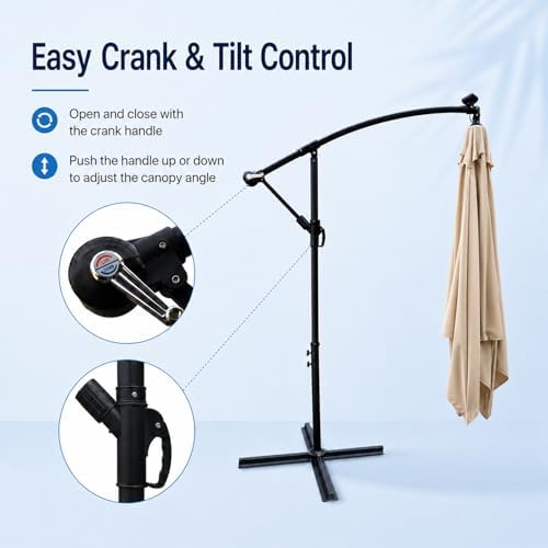 BNSPLY 8x8FT Patio Umbrella, Outdoor Offset Umbrella with Cross Base