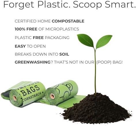 100% Certified Home Compostable Dog Poop Bags, Extra Thick, Plant-Based, Plastic-Free, Unscented, 240 Bags (16 Rolls), Leakproof & Easy Open