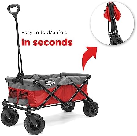 Creative Outdoor Push Pull Hauler Wagon for Kids, 200lbs Weight Capacity, All-Terrain Collapsible and Portable Folding Cart, Beach, Park, Garden, Camping & Tailgate