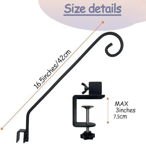 Heavy Duty Deck Hook,Courtyard Decoration,Pole 16.5”Long Metal Deck Railing Hooks for Hanging Bird Feeders,Planters,Suet Baskets,Lanterns,Wind Chimes,Clamp Mounted,Under 18 LBS(2 Pack)