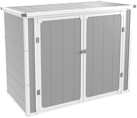 41 Cu.Ft Storage Shed Outdoor Horizontal Resin Shed Plastic Garden Shed with Floor Waterproof Storage Deck Box Outside Storage Container with Lockable Door for Patio (Light Grey)