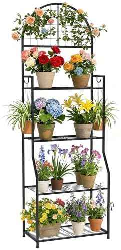 VGMiu 4 Tier Plant Stand Indoor Outdoor, Metal Plant Shelf for Multi Plants
