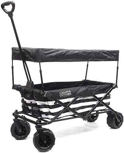 Creative Outdoor Push Pull Stroller Wagon for Kids, 150lbs Weight Capacity, All-Terrain Collapsible Folding Cart with Canopy for Cargo, Beach, Park, Garden, Camping & Tailgate