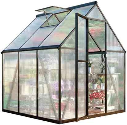 6 x 6 FT Polycarbonate Greenhouse with Roof Vent, Charcoal Black