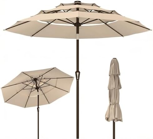 Kingdura 9ft 3-Tier Patio Umbrella, Outdoor Table Umbrella with Easy