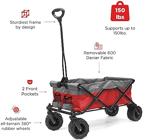 Creative Outdoor Push Pull Hauler Wagon for Kids, 200lbs Weight Capacity, All-Terrain Collapsible and Portable Folding Cart, Beach, Park, Garden, Camping & Tailgate