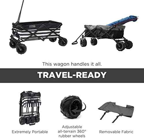 Creative Outdoor Push Pull Stroller Wagon for Kids, 150lbs Weight Capacity, All-Terrain Collapsible Folding Cart with Canopy for Cargo, Beach, Park, Garden, Camping & Tailgate