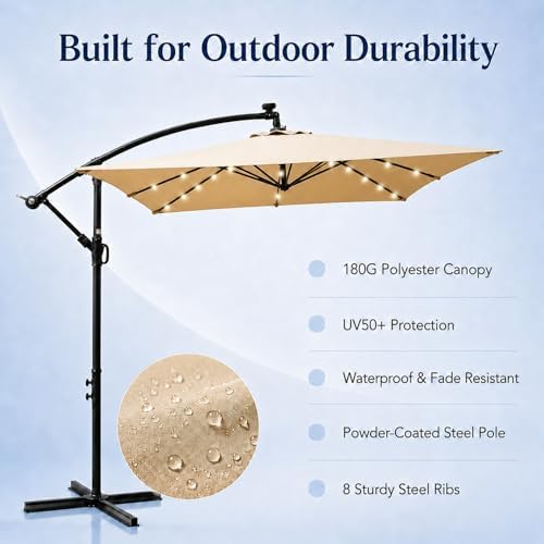 BNSPLY 8x8FT Patio Umbrella, Outdoor Offset Umbrella with Cross Base