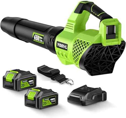 Leaf Blower Cordless, 650CFM Electric Leaf Blowers with 2 x 5.2Ah Batteries and Charger, 3 Speed Modes, 1 x Adjustable Shoulder Strap, Powerful Snow Blowers for Lawn Care, Patio, Dust, Blowing Leaves