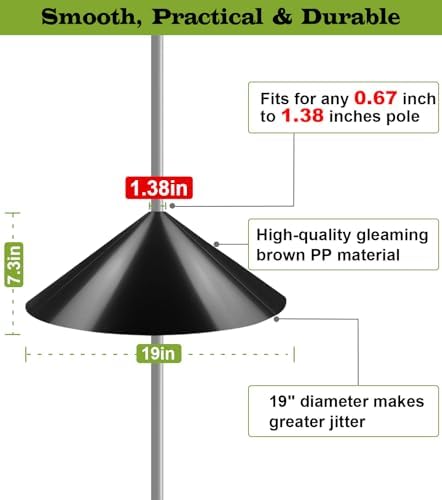 19 Inch Wide Squirrel Baffle for Bird Feeder Pole, Outside Pole Mount Stopper & Bird House Guard for Outdoor Shepherd’s Hook, Black, 1 Pack