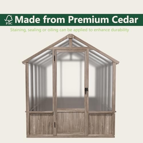 6x12 FT Greenhouse for Outdoors Cedar Wood Green House with 6MM Polycarbonate Panel & Adjustable Vents Walk in Greenhouses Kit for Outdoor,Backyard,Garden