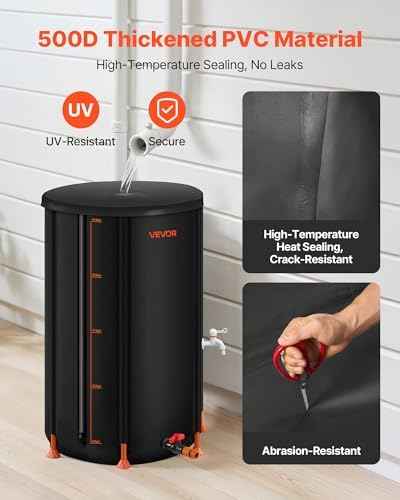 VEVOR Collapsible Rain Barrel, 66 Gallon Portable Rain Water Collection Barrel, 500D PVC Rainwater Collection System, Garden Water Catcher Tank Storage Container with Spigot & Overflow Kit, Black