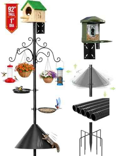 92 Inch Bird Feeder Pole for Outdoors, Heavy Duty Squirrel Proof Baffle