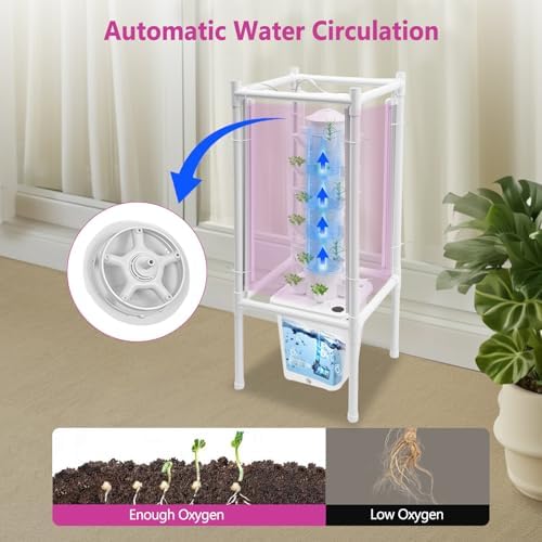 Hydroponic Tower Growing System Kits with LED Grow Lights 30 Pods Indoor Vertical Planter Germination Kit 6 Layers Hydroponic Tower for Fruits, Vegetables, Herbs, and Miniature Greens (White)