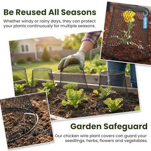 SOUJOY 10 Pcs 8"x8" Chicken Wire Plant Protect Covers, Metal Garden Cloche