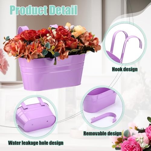 12 Pack Hanging Flower Pot Colorful Metal Iron Bucket Fence Hanging