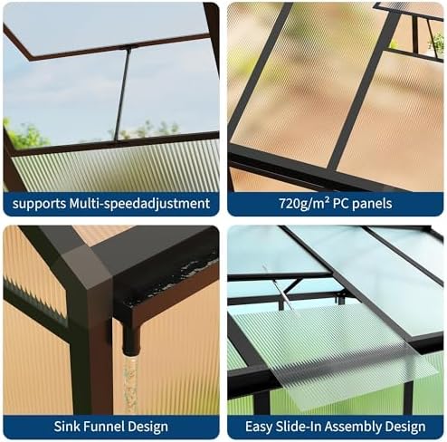 6x10 FT Greenhouse for Outdoors, Polycarbonate Greenhouse with Roof Vent, Ground Nails, Lockable Push Door, Aluminum Large Walk-in Green House for Outside Garden Backyard, Patio, Lawn, Black