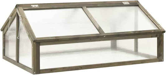 Firwood Garden Portable Wooden Greenhouse - Raised Flower Planter with 2 Roofs, Mini Greenhouse Cabinet for Outdoor Indoor Use, 44.8"x31.4"x19.6"/Gray