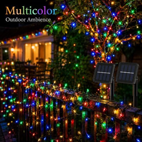 2 Pack Solar Multicolor String Lights Outdoor, Total 200 LED Each 40Ft with 8 Lighting Modes for Yard, Fence,Balcony, Party,Christmas Tree Decorations (Multicolor)