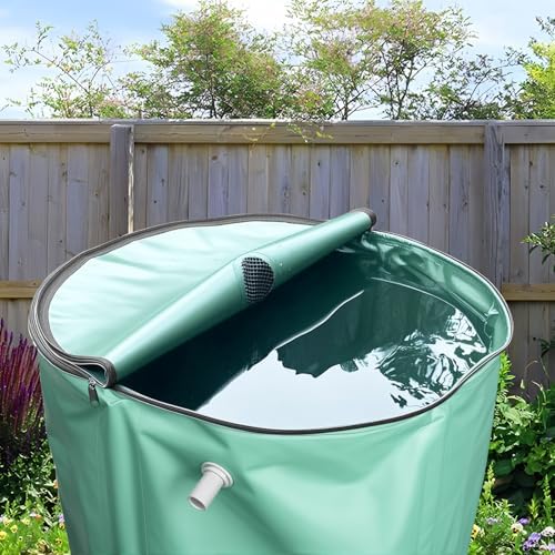 100 Gallon Collapsible Rain Barrel, Large Garden Water Storage Tank, Portable Folding Rainwater Collector, Water Catcher with Filter Overflow Kit Faucet