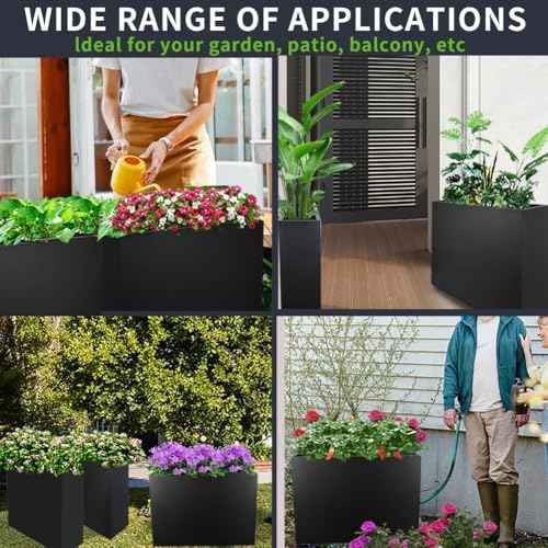 Metal Tall Long Planter Box Large Rectangular Planter Flower Pot with Drainage Holes for Indoor Outdoor Deck Porch Garden Home Patio Front Door (Black, 28" L x 9" W x 26" H)