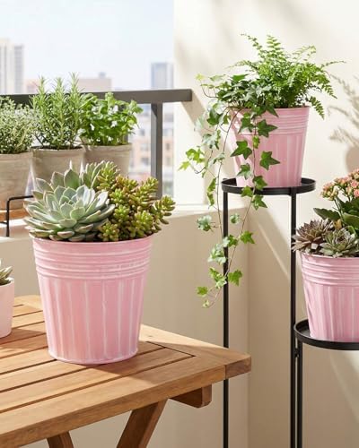 vensovo 6 Inch Pink Metal Rustic Flower Pots - 6Pcs Medium Galvanized