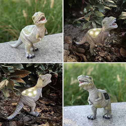 GARDEN WHISPER Outdoor Solar Statue Garden Decor, Dinosaur Garden Statues Outdoor Patio Lawn, Balcony Decoration, Solar Garden Outdoor Dinosaur Statues with LED Lights, Unique Gifts for Women