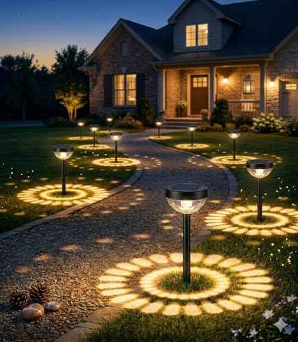Ensenior 6-Pack Solar Lights Outdoor, Auto ON/Off 3000K LED Solar Garden Lights for Pathway, Yard, Patio, Walkway, Flower Bed, Halloween Christmas Landscape Lighting, IP65 Waterproof, Flag Lights