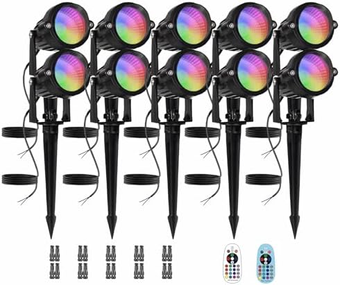 Low Voltage RGBW LED Landscape Lights Spot Lights Outdoor for Yard Garden Decor Spotlight, 12V-24V Low Voltage Landscape Lighting with 16 Color Changing and Remote IP68 Waterproof (10 Pack)