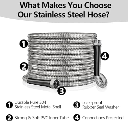 100ft Garden Hsoe - 2026 New 304 Stainless Steel Garden Hose with 3/4'' Fittings – Lightweight, Durable, and Kink-Free, Metal Water Hoses for Gardening