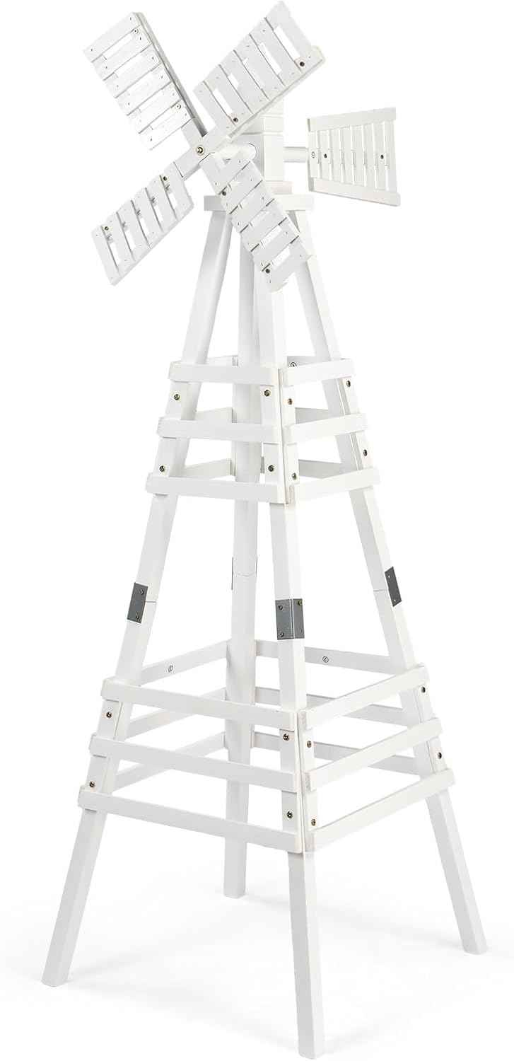 VINGLI Outdoor Yard Windmill, Wooden Wind Spinner for Garden Lawn Yard Patio Decoration (White, Medium)
