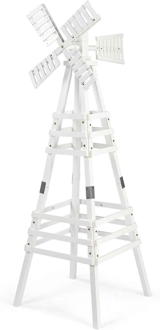 VINGLI Outdoor Yard Windmill, Wooden Wind Spinner for Garden Lawn Yard Patio Decoration (White, Medium)