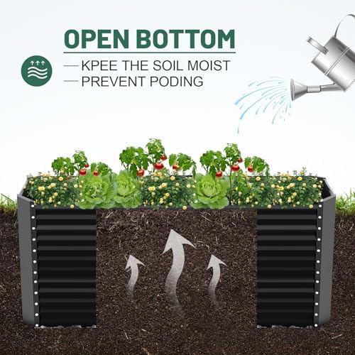 Land Guard 8x4x3ft Rectangular Galvanized Raised Garden Beds, Large-Capacity Metal Planter Box Outdoor, Durable Deep Raised Garden Bed 3ft Tall, Raised Beds for Gardening Vegetables, Dark Grey