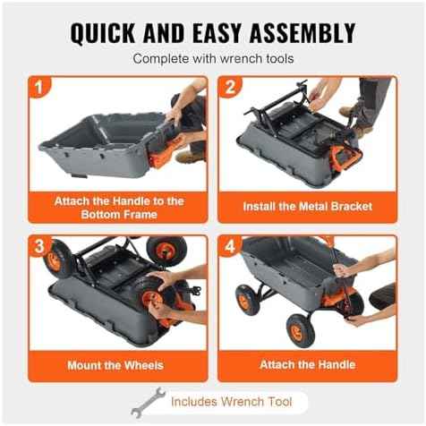 Garden Dump Cart, 800 Lbs Heavy Duty Utility Wagon with 10 inch Tires, Poly Steel Frame, 2-in-1 Handle, Easy Dump Wheelbarrow for Yard, Farm, Outdoor