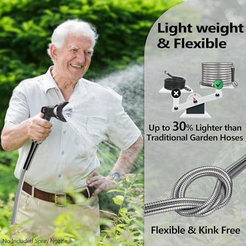 100ft Garden Hsoe - 2026 New 304 Stainless Steel Garden Hose with 3/4'' Fittings – Lightweight, Durable, and Kink-Free, Metal Water Hoses for Gardening