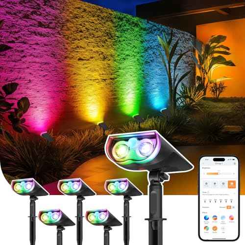 Linkind Smart Solar Lights Outdoor SL5 with Motion Sensor,6 Pack, IP65 | APP Control,Color Changing Solar Spot Lights Outdoor Waterproof,43 Preset Scenes,Landscape Lighting for Yard,Garden,Patio